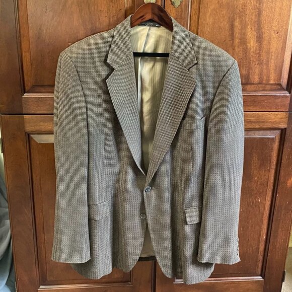 Haggar Mens Black Label Mens Blazer Jacket 44L Houndstooth Wool Blend Brown - Picture 13 of 14